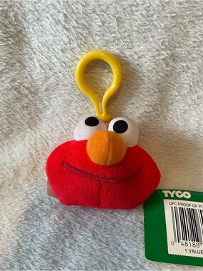 NWT Vintage Tyco Elmo Plush Giggle Pal Clip-On Keychain- Red with Yellow Hook
